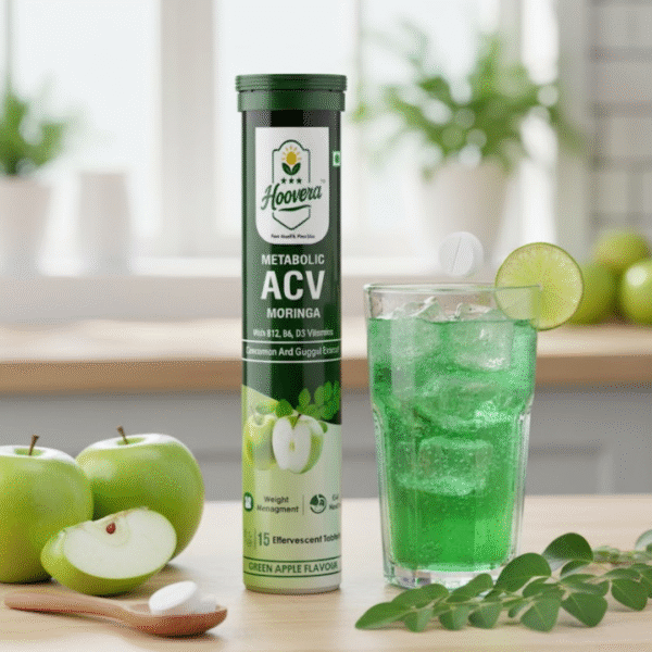 1 Hoovera Metabolic ACV Moringa Effervescent Tablets – Green Apple & Lemon Masala Flavours (15 Tablets)
