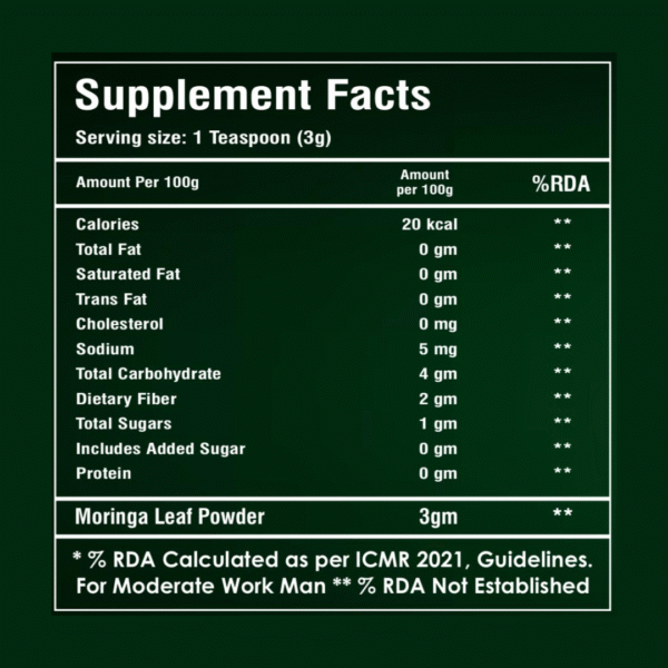 Hoovera Moringa Powder – 100% Organic & Natural Superfood (100gm)