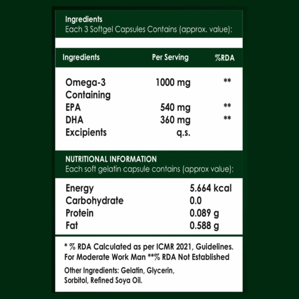 Hoovera Omega-3 Fish Oil – Triple Strength EPA & DHA | Heart, Brain & Joint Support (60 Softgels)